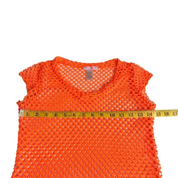 Emme Jordan Top Womens M Orange Mesh Fishnet Mini Dress Swim Cover Y2K Rave - Picture 7 of 8